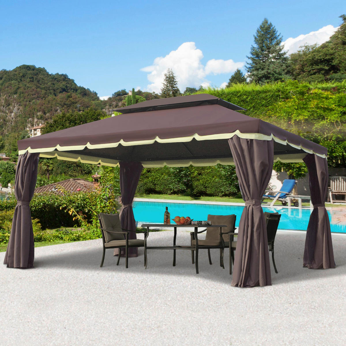 Outsunny Pavillon kaffee Aluminium B/H/L: ca. 290x280x390 cm Pavillon - schwarz/kaffee (390,00/290,00/280,00cm) - Outsunny