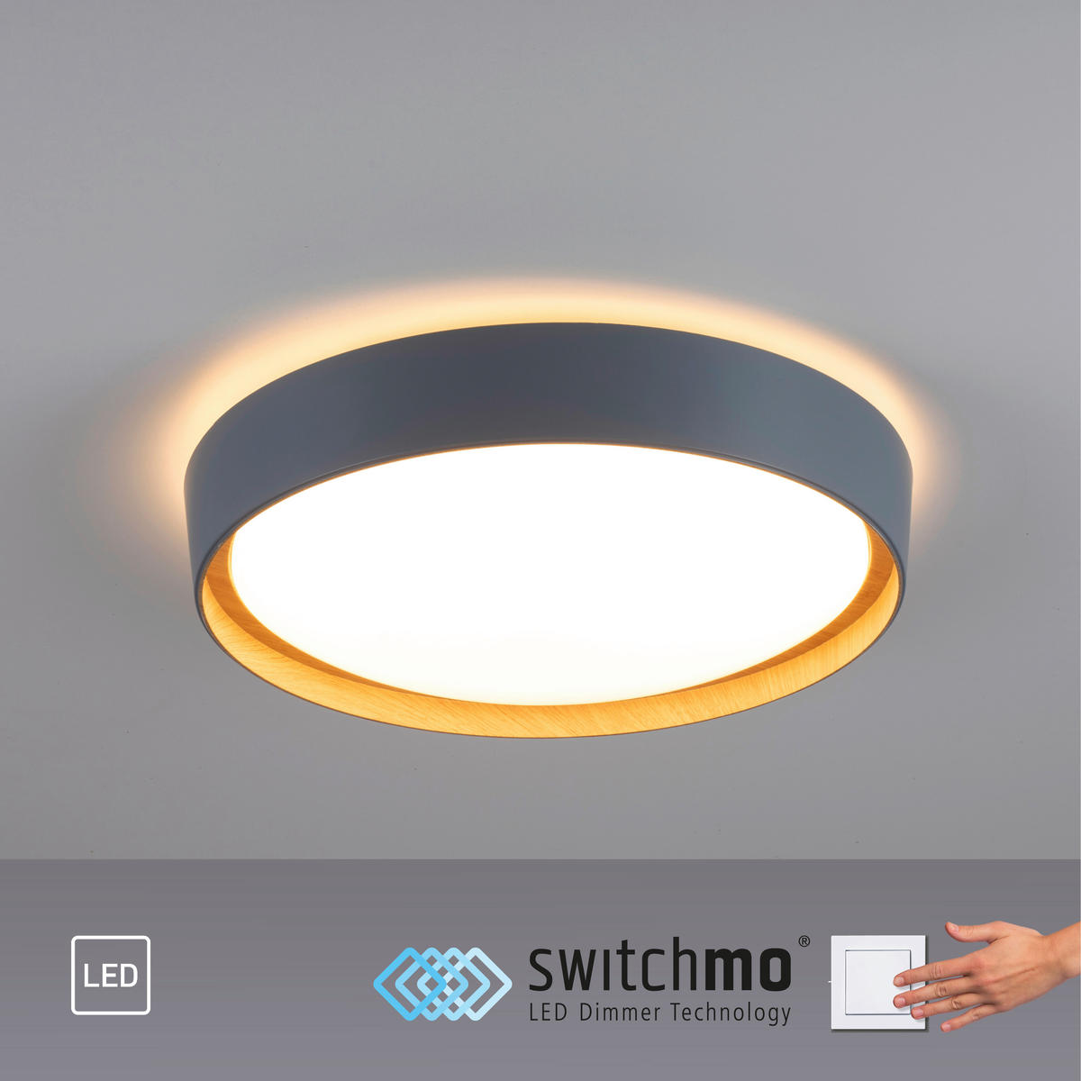 Just Light LED-Deckenleuchte EMILIA 14347-15 grau Kunststoff Metall B/H/D: ca. 40x10x40 cm 1 Brennstellen EMILIA - grau (40,00/10,00cm) - Just Light