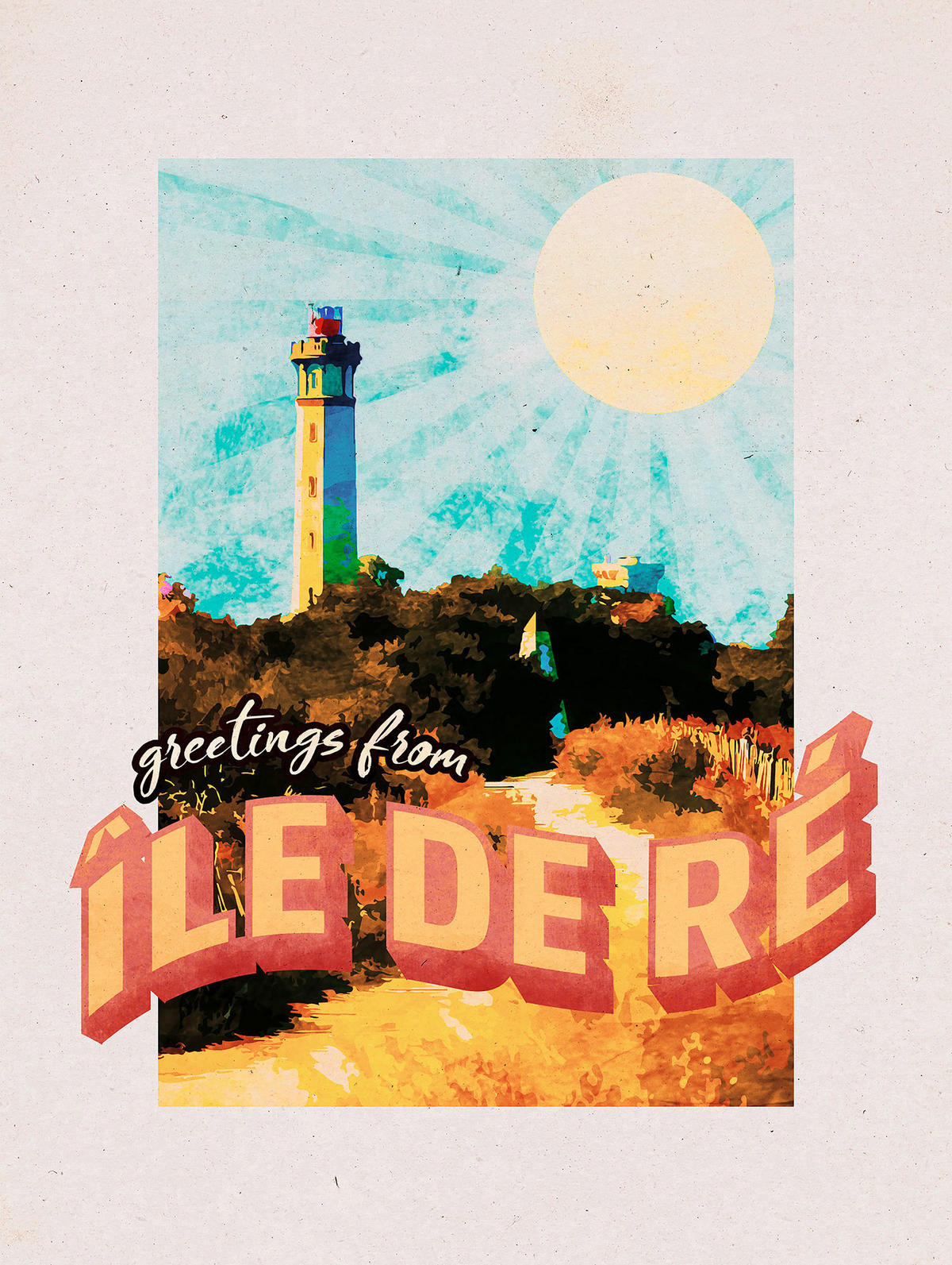 Komar Poster Vintage Travel le de Ré Leuchtturm B/L: ca. 30x40 cm Vintage Travel le de Ré - (30,00/40,00cm) - Komar