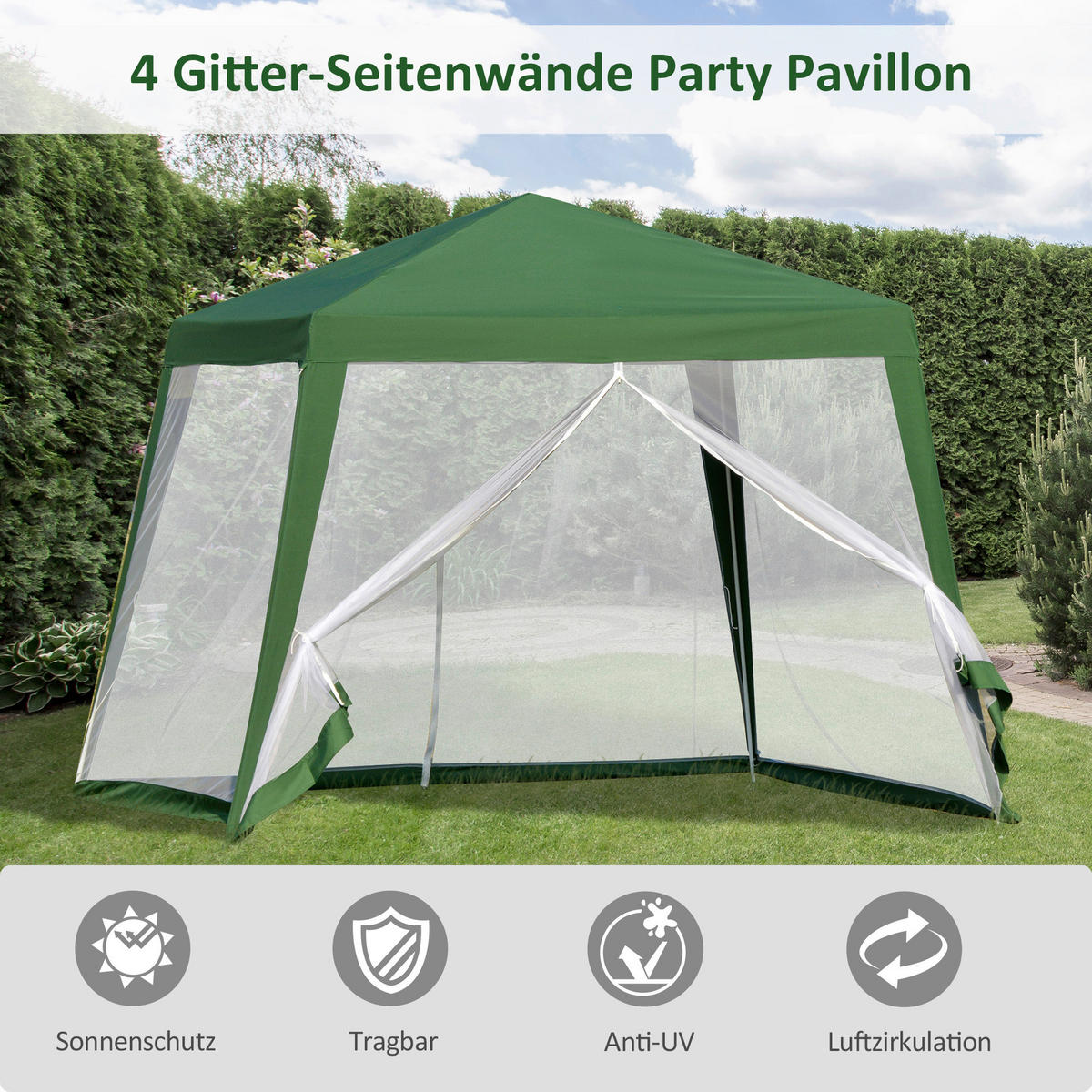 Outsunny Pavillon grün Polyester B/H/L: ca. 300x245x300 cm Pavillon - grün (300,00/300,00/245,00cm) - Outsunny