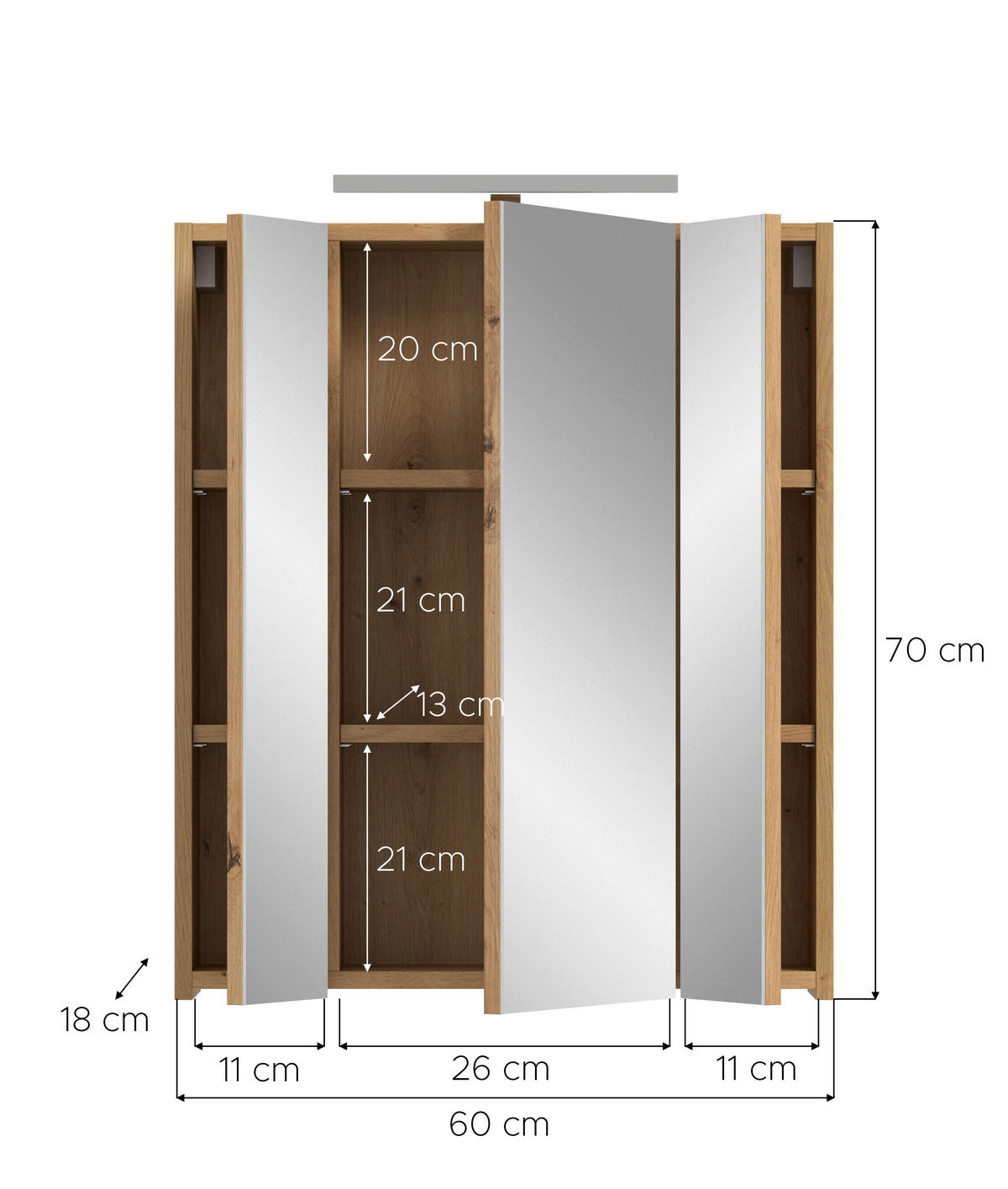 Spiegelschrank Ice Artisan Oak Nachbildung B/H/T: ca. 60x70x18 cm Ice - (60,00/70,00/18,00cm) - xonox.home