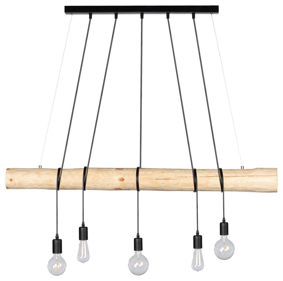 SPOT Light Pendelleuchte SP-69314504 Trabo Long rosenholz schwarz Kiefer Metall H/L/D: ca. 140x115x10 cm E27 5 Brennstellen Trabo Long - rosenholz/schwarz (10,00/140,00cm) - SPOT Light