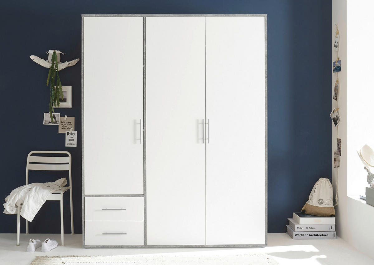 Kleiderschrank Valencia  B/H/T: ca. 155x195x60 cm Valencia - Beton/weiß (155,00/195,00/60,00cm)