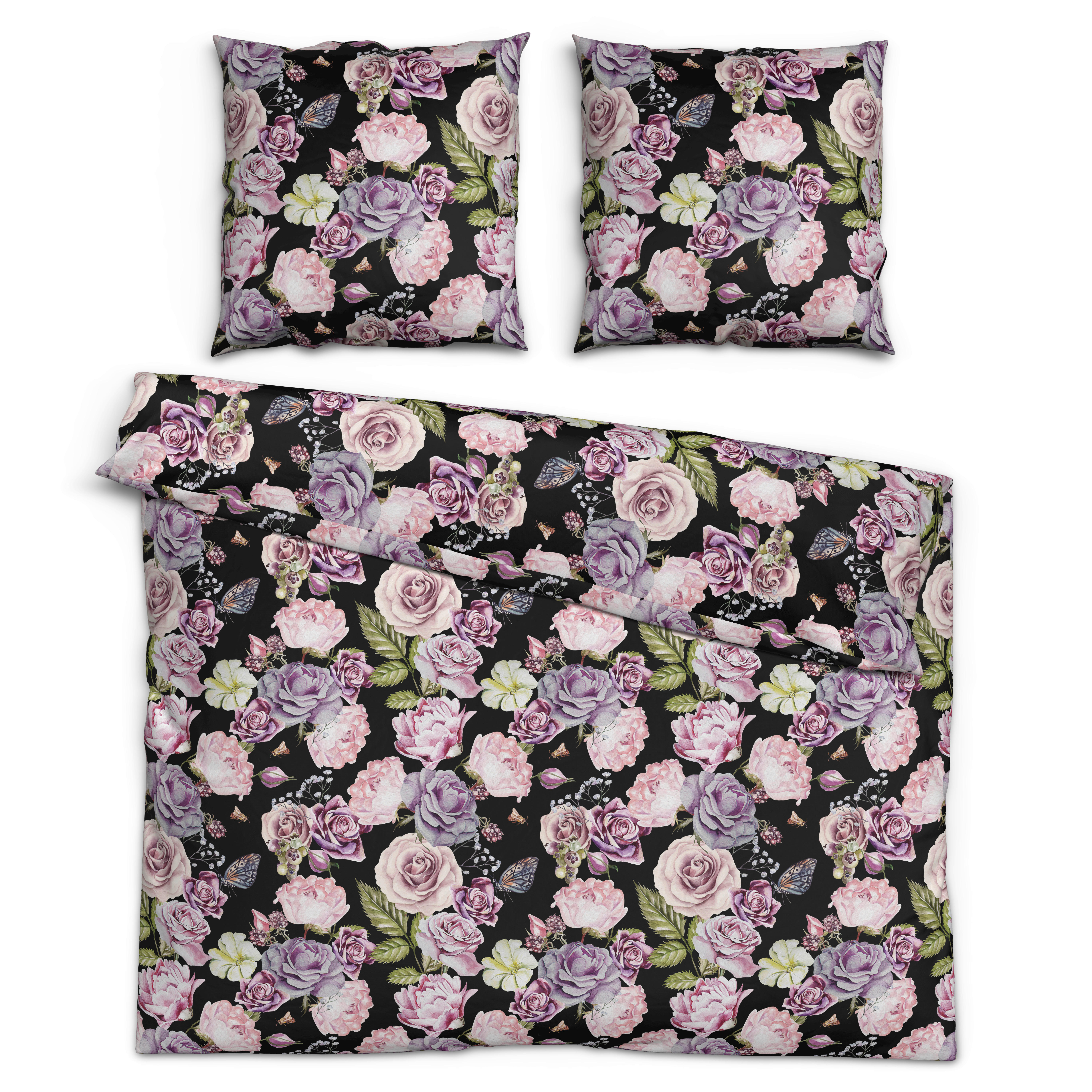 Microfaser Bettwäsche Bettwäsche_Microfaser Lina 200x200 - rosé/schwarz (200,00/200,00cm)