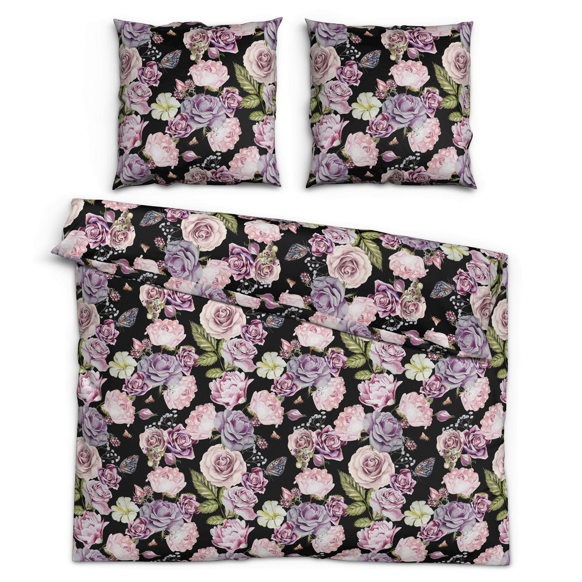 Microfaser Bettwäsche Bettwäsche_Microfaser Lina 200x200 - rosé/schwarz (200,00/200,00cm)