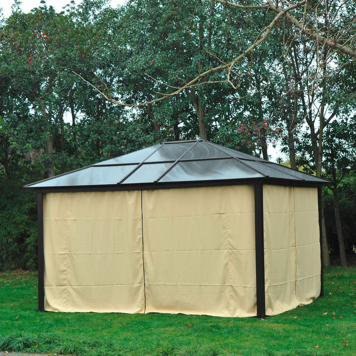 Outsunny Pavillon braun Aluminium B/H/L: ca. 360x265x420 cm Gartenpavillon - braun/beige (420,00/360,00/265,00cm) - Outsunny