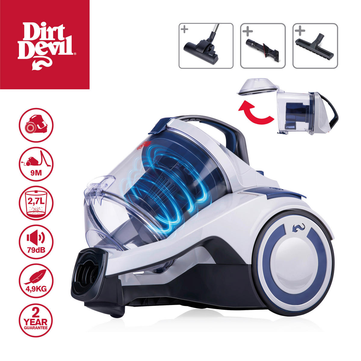 Dirt Devil Bodenstaubsauger grau rot blau B/H/L: ca. 29x36x49,5 cm Bodenstaubsauger_DD2504 - blau/rot (49,50/29,00/36,00cm) - Dirt Devil