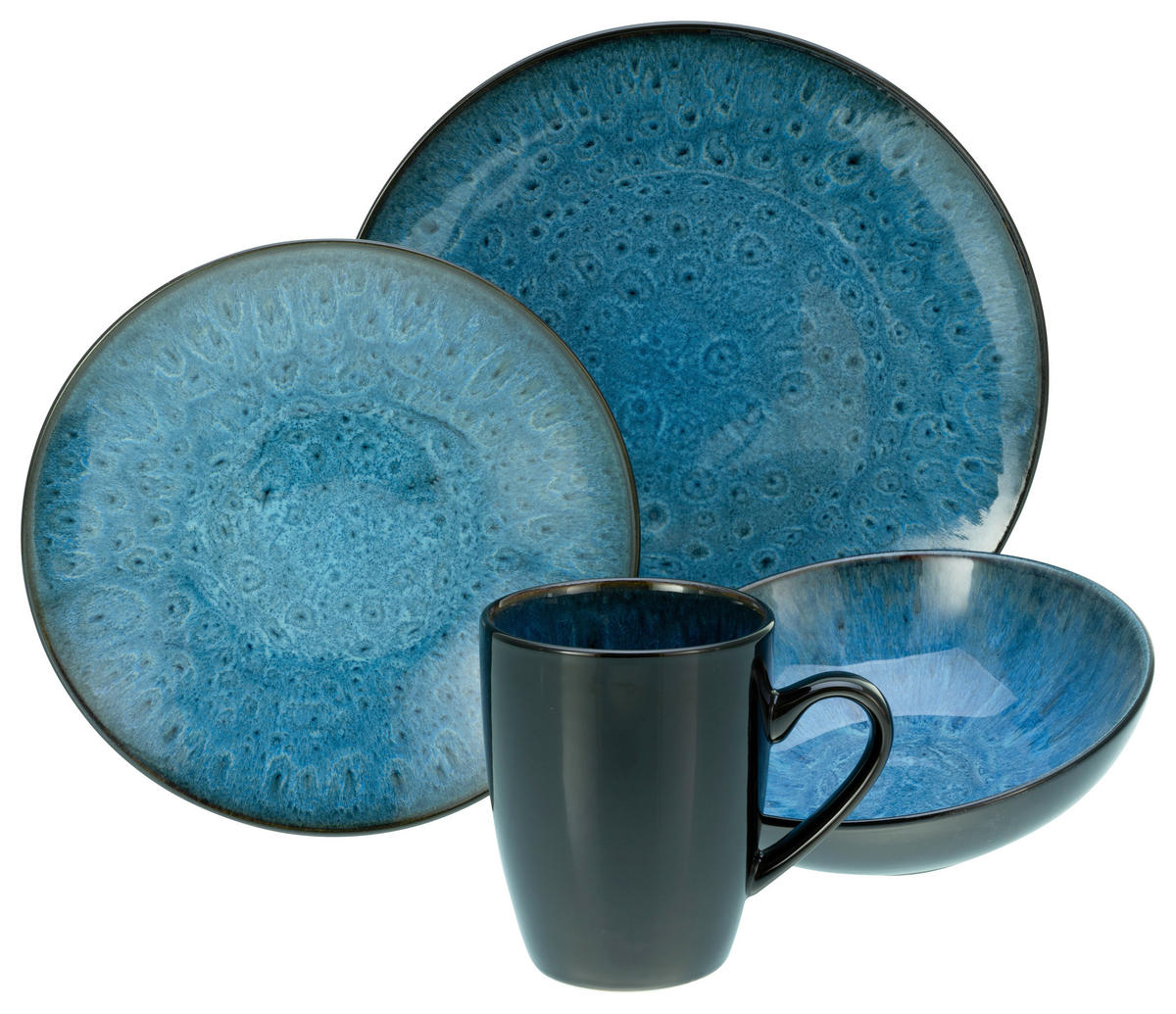CreaTable Kombiservice Capri blau Keramik 16 tlg. Capri - blau/schwarz - CreaTable