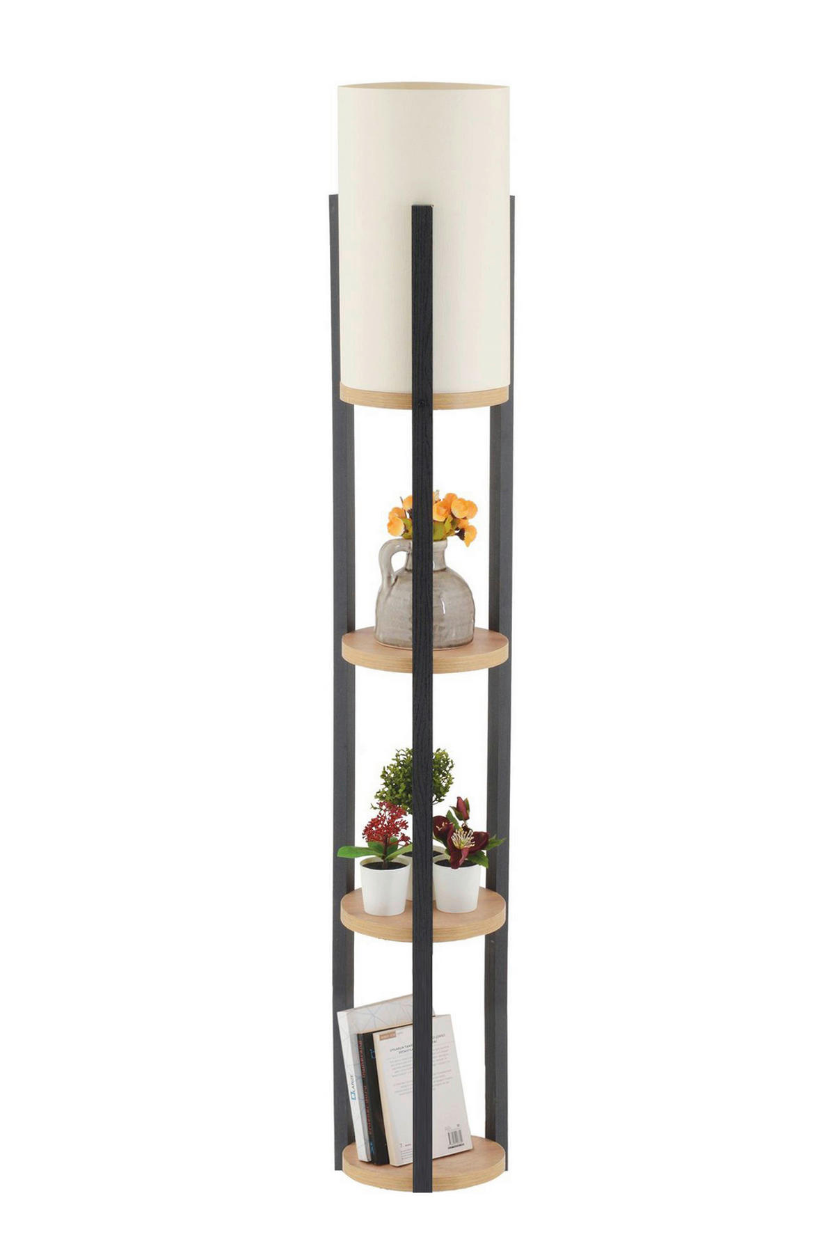 Opviq Stehleuchte natur schwarz MDF B/H/L: ca. 21x135x21 cm E27 1 Brennstellen Circle Nora - natur/schwarz (21,00/21,00/135,00cm) - Opviq