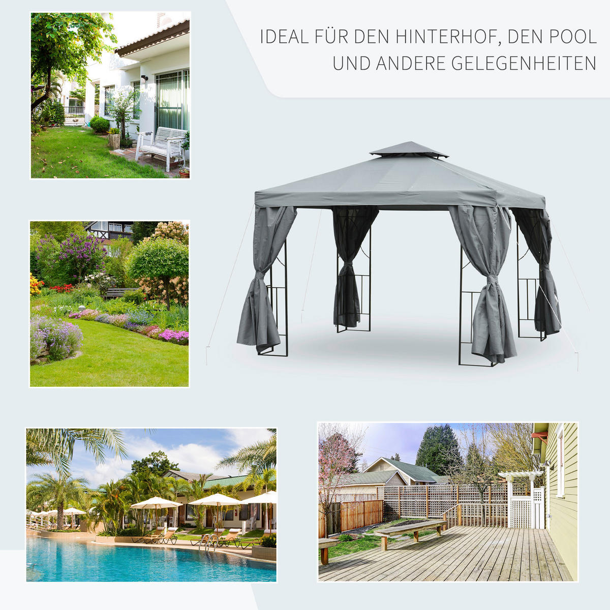 Outsunny Pavillon dunkelgrau Metall B/H/L: ca. 295x270x295 cm Pavillon - dunkelgrau (295,00/295,00/270,00cm) - Outsunny