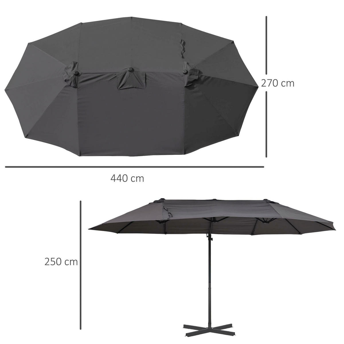 Outsunny Doppelschirm dunkelgrau Metall B/H/L: ca. 270x250x460 cm Doppelschirm - dunkelgrau (460,00/270,00/250,00cm) - Outsunny