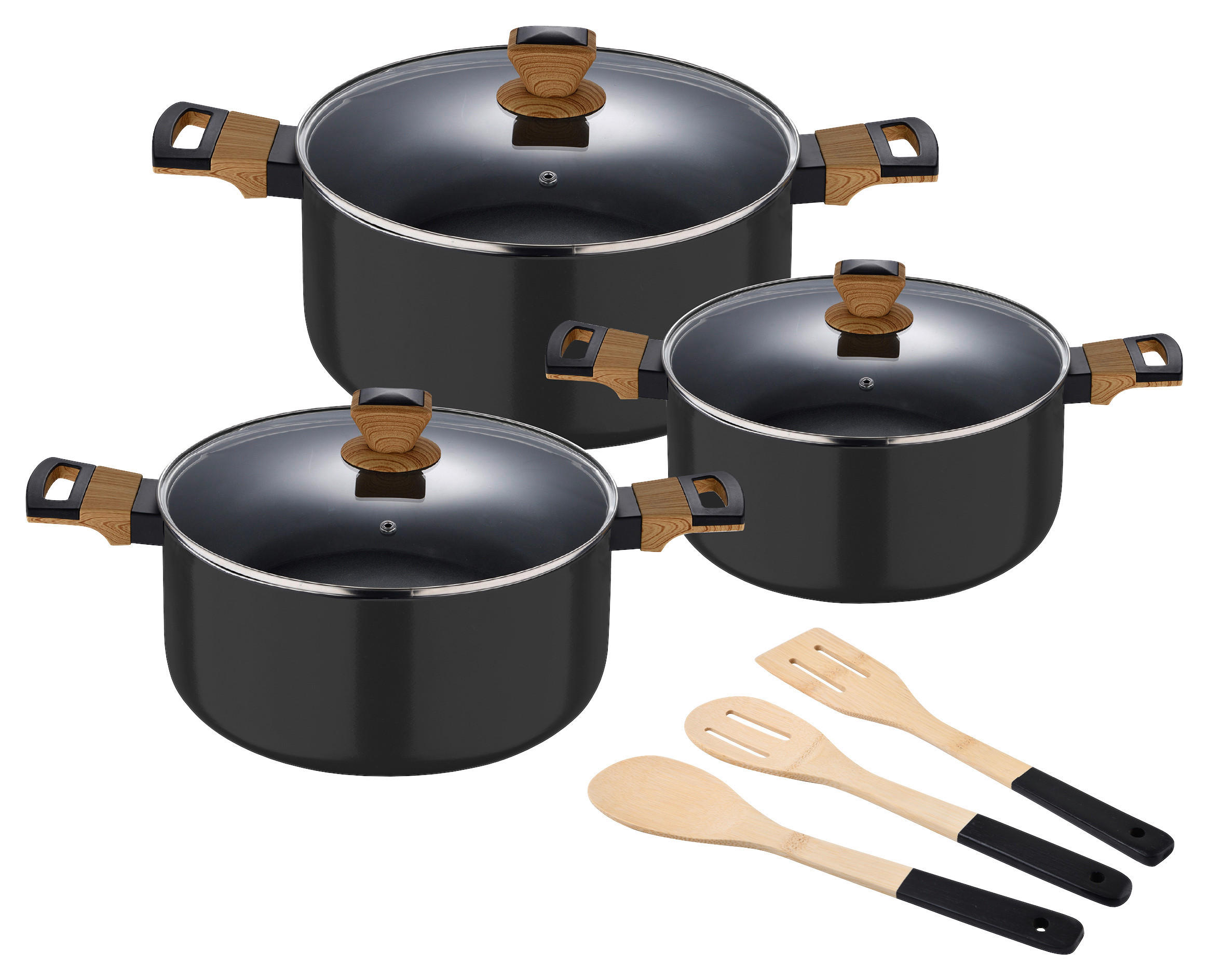 BERGNER Topfset EARTH BLACK schwarz Aluminium 6 tlg. EARTH BLACK - schwarz - BERGNER