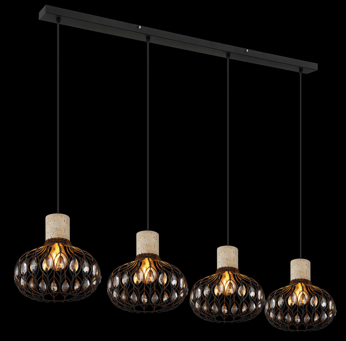 GLOBO Hängeleuchte grau Rauch mattschwarz Glas Metall B/H/L: ca. 25x150x115 cm E27 4 Brennstellen DORTHY - mattschwarz/Rauch (115,00/25,00/150,00cm) - GLOBO