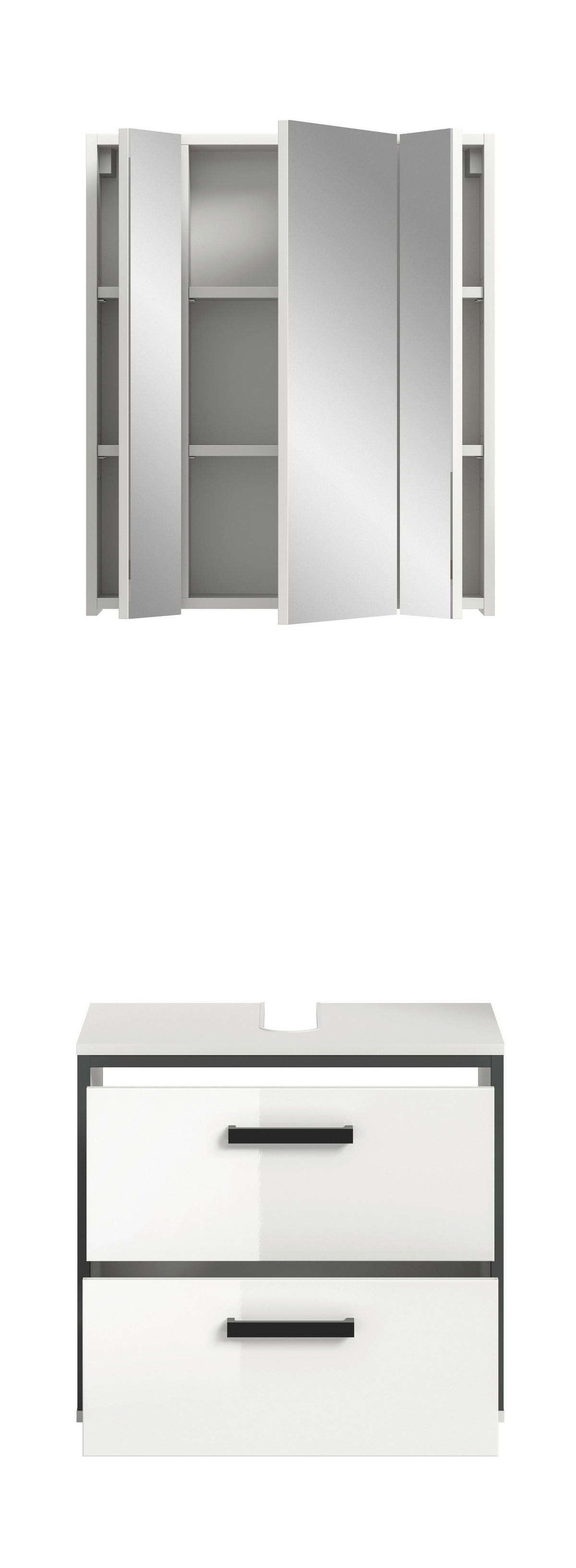 Badblock KOJAK weiß weiß Hochglanz anthrazit B/H/T: ca. 60x188x37 cm KOJAK - weiß/anthrazit (60,00/188,00/37,00cm) - xonox.home