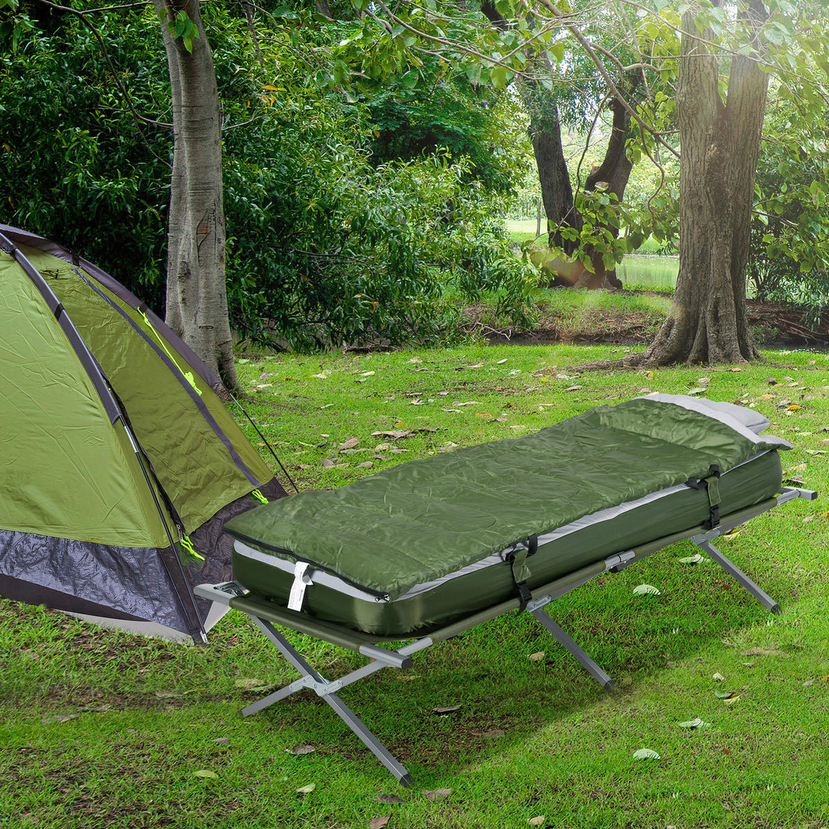 Outsunny Campingartikel B/H/L: ca. 86x193x63 cm Feldbett - grün (63,00/86,00/193,00cm) - Outsunny