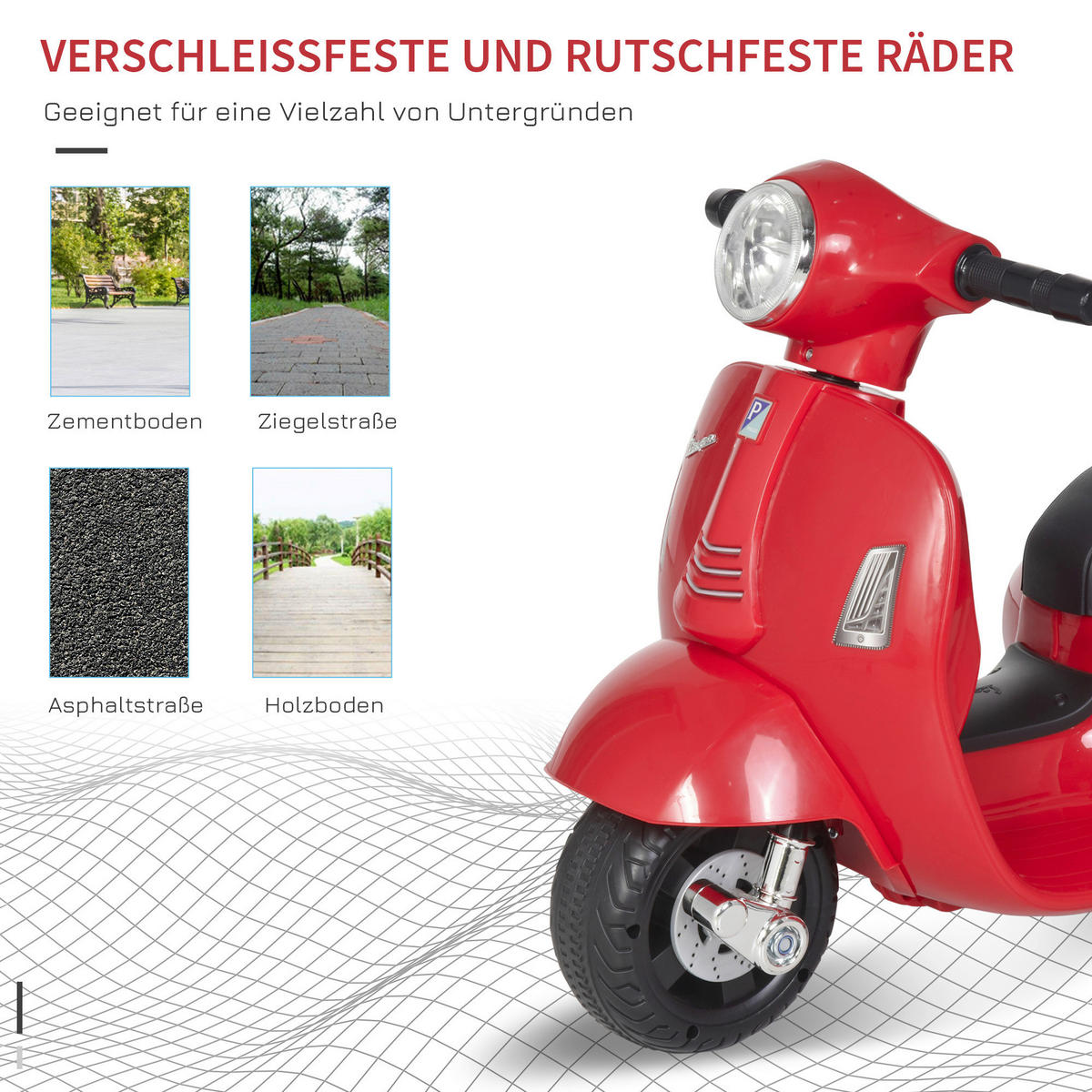 HOMCOM Elektrisches-Kindermofa rot B/H/L: ca. 38x52x66,5 cm Elektrisches-Kindermofa - rot (66,50/38,00/52,00cm) - HOMCOM