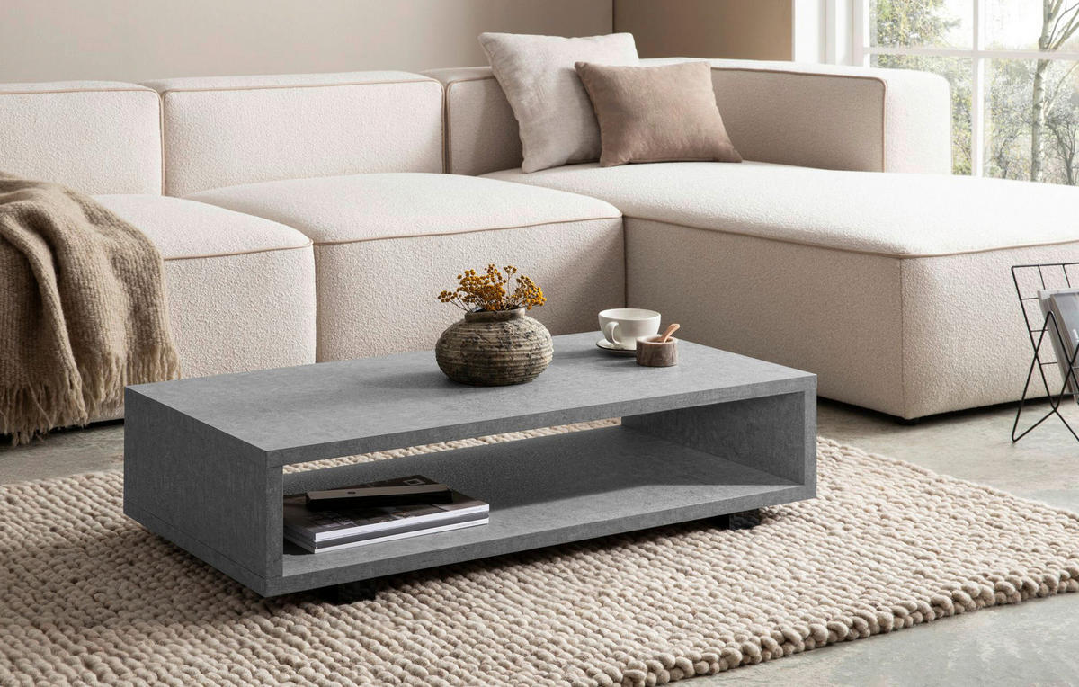 Couchtisch Beton Optik B/H/T: ca. 100x25x50 cm Couchtisch - Beton (100,00/25,00/50,00cm) - Wohnling