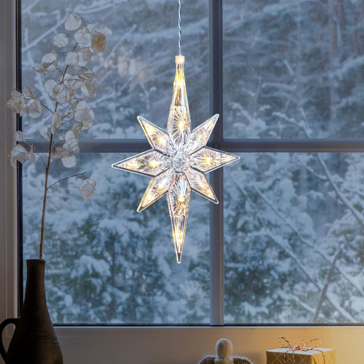 Beleuchtung warmweiß Kunststoff LED-Stern_Kristall - warmweiß