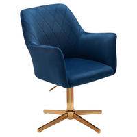 Drehstuhl blau Samt Eisen Drehstuhl - blau (55,00/97,00/55,00cm) - Wohnling