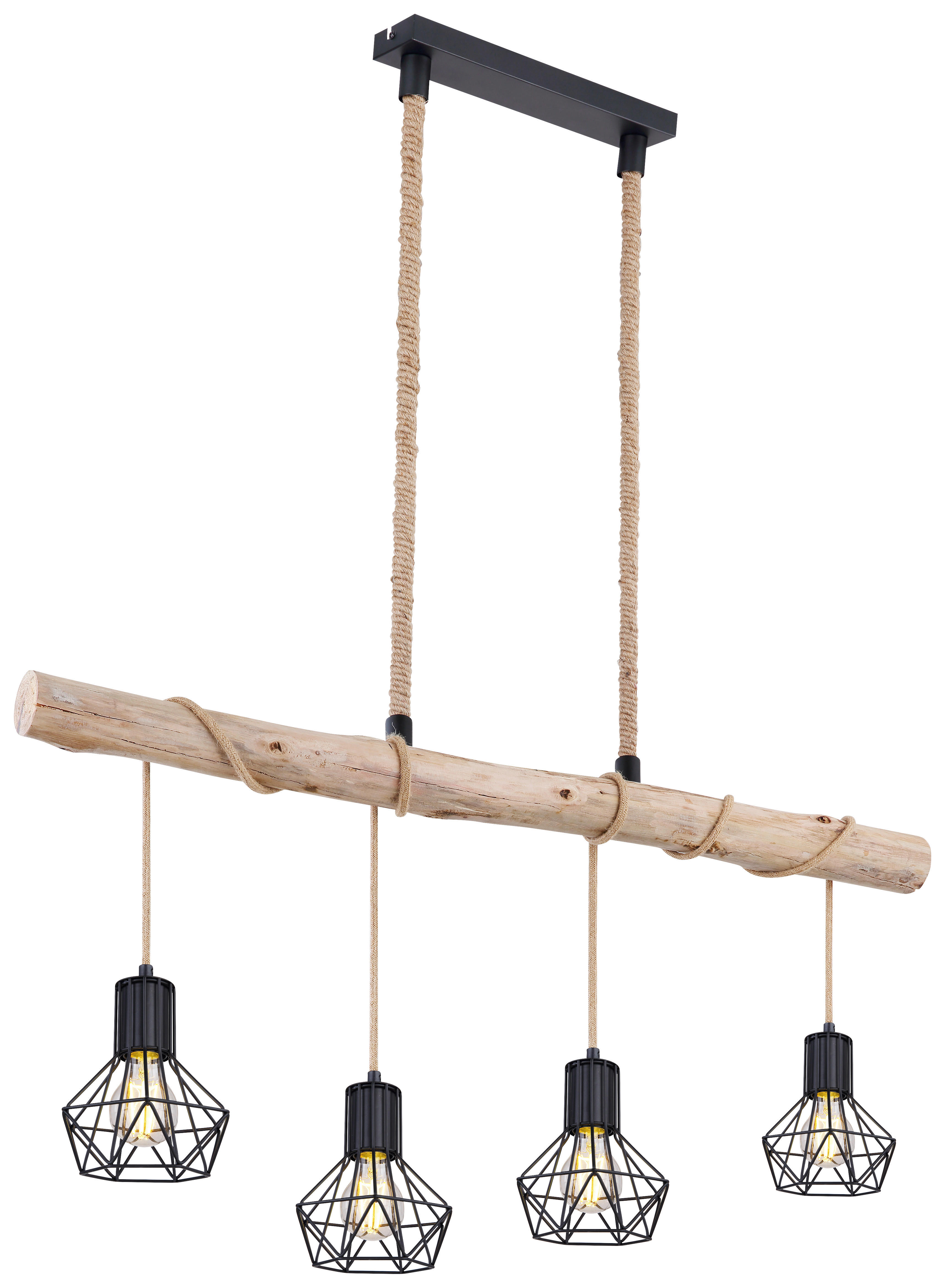 GLOBO Pendelleuchte 54017-4HH schwarz natur Metall Holz B/H/L: ca. 100x120x15 cm E27 4 Brennstellen Pendelleuchte_Priska_4flg. - natur/schwarz (15,00/100,00/120,00cm) - GLOBO