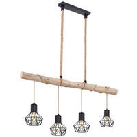 GLOBO Pendelleuchte 54017-4HH schwarz natur Metall Holz B/H/L: ca. 100x120x15 cm E27 4 Brennstellen Pendelleuchte_Priska_4flg. - natur/schwarz (15,00/100,00/120,00cm) - GLOBO