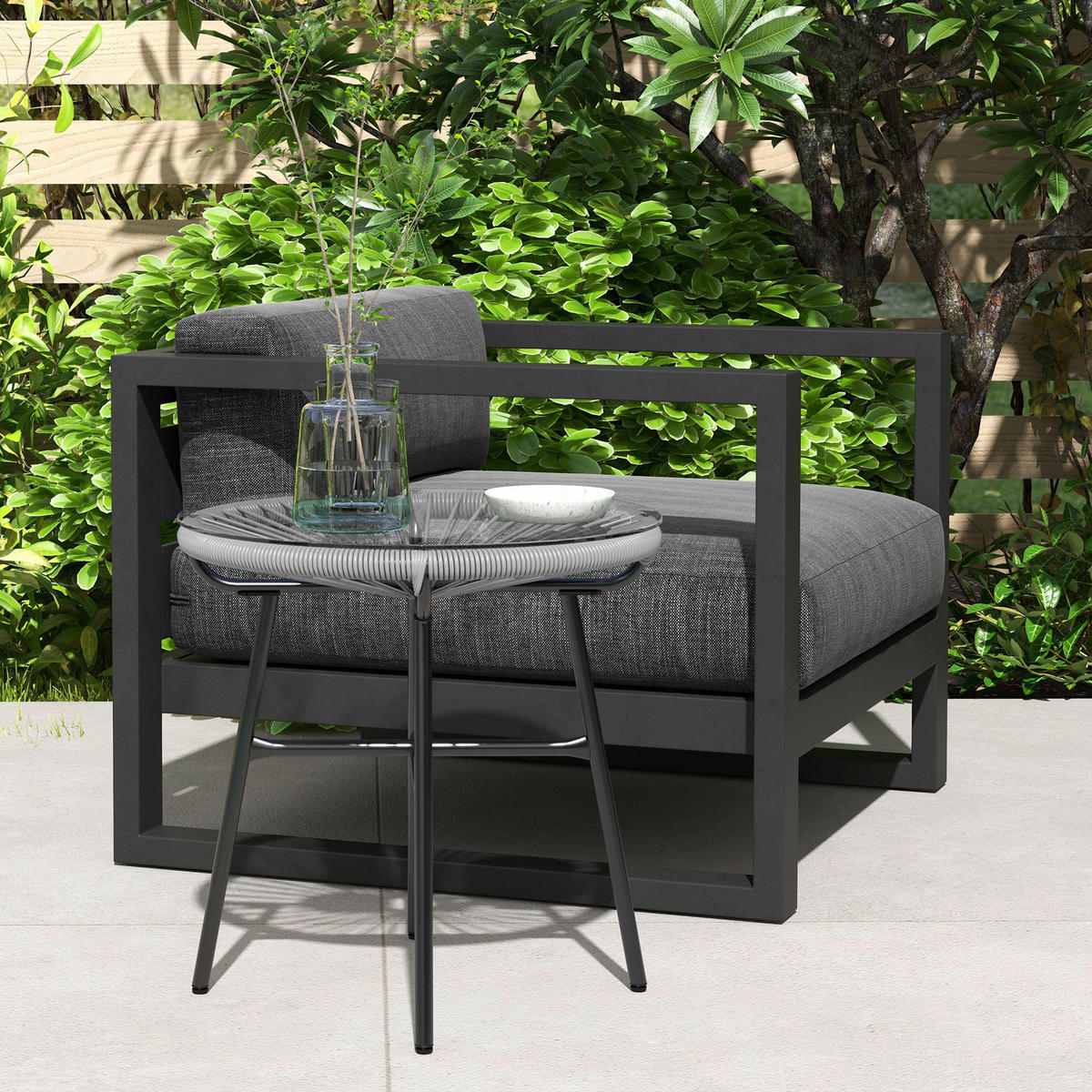 Outsunny Beistelltisch grau Polyrattan B/H/L: ca. 50x50x50 cm Rattan_Beistelltisch - grau (50,00/50,00/50,00cm) - Outsunny