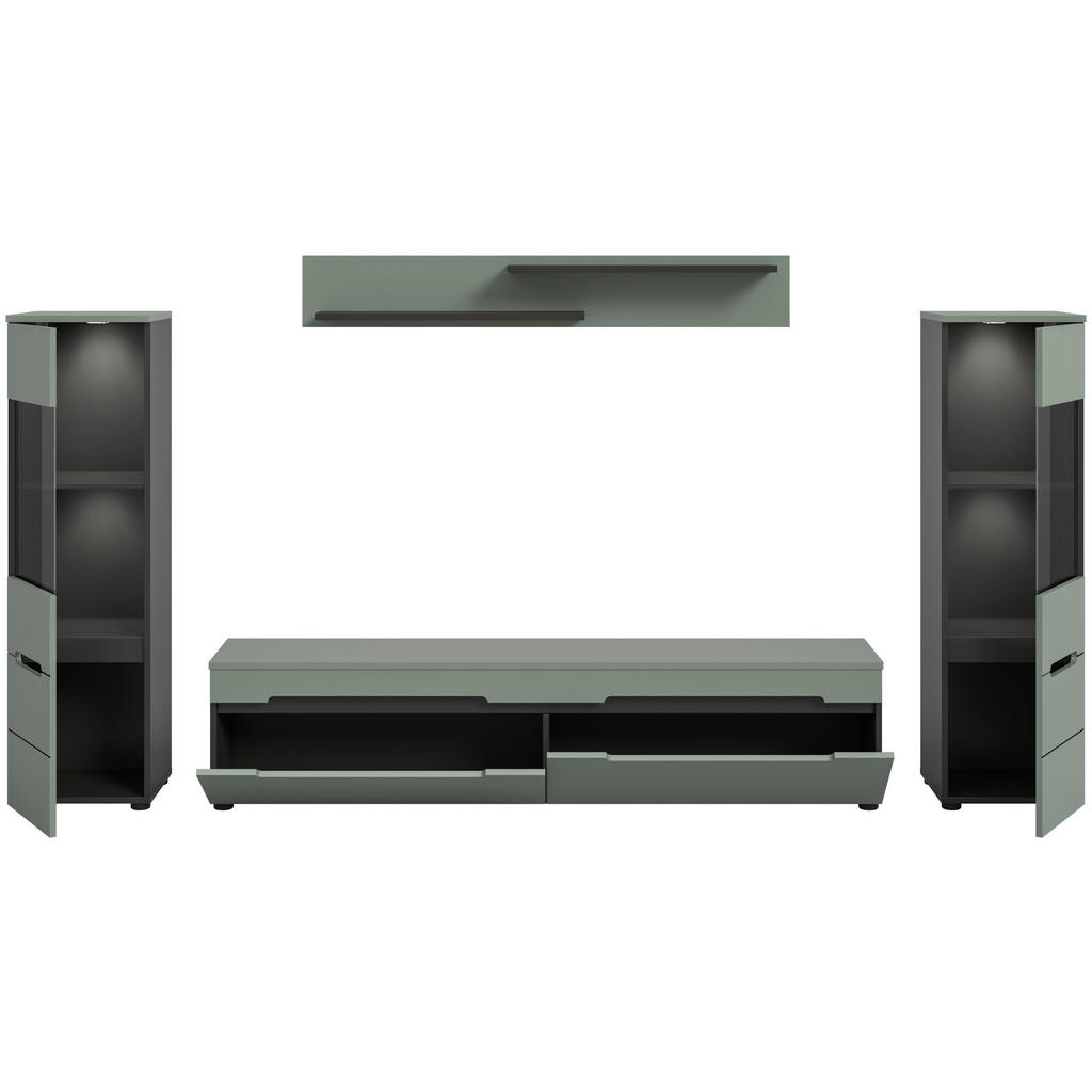 Thumbnail - Wohnwand Canu grün basaltgrau Nachbildung B/H/T: ca. 272x141x33 cm