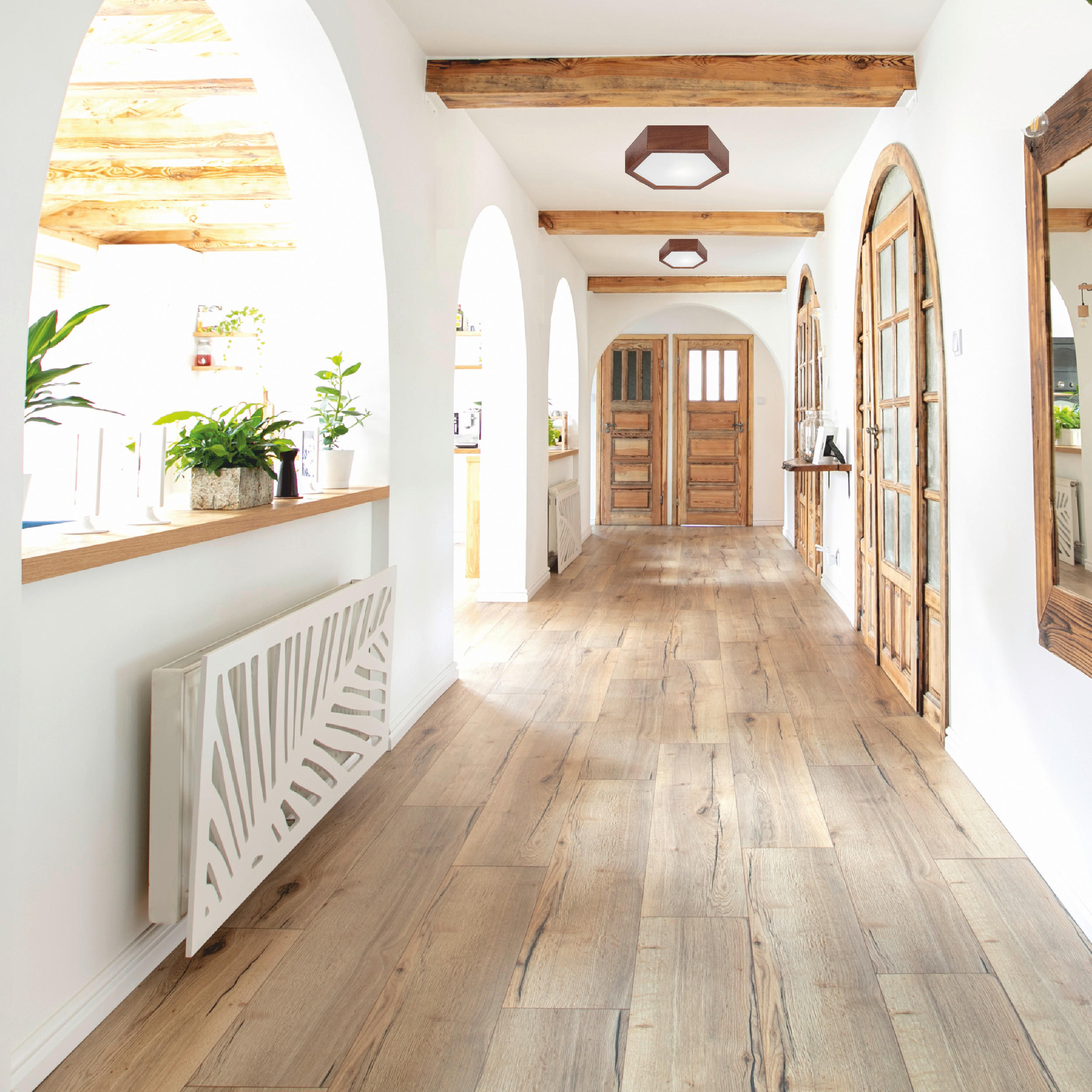 Thumbnail - Lamkur Deckenleuchte rustikal Holz Glas B/H/L: ca. 33x12x33 cm 1 Brennstellen