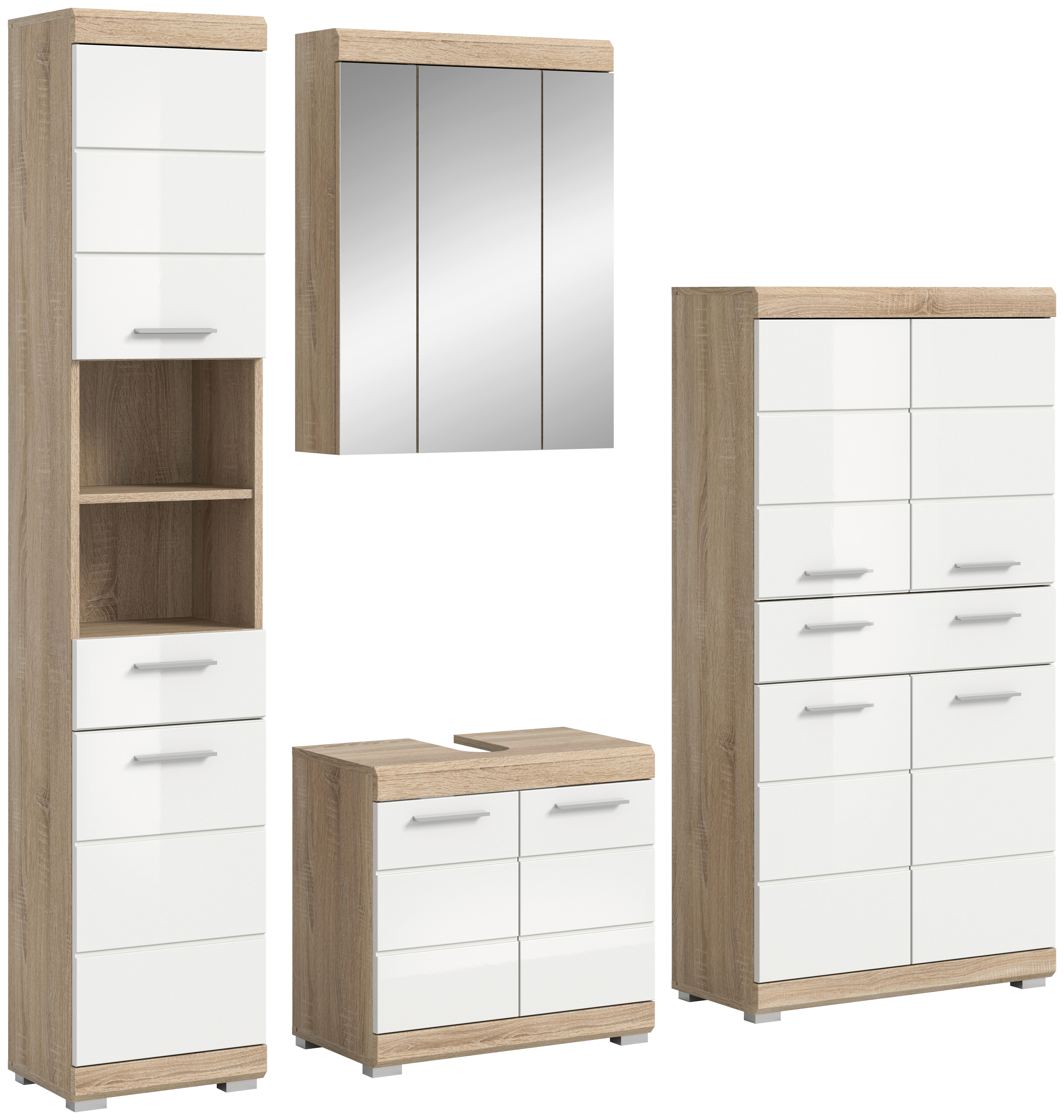 Badezimmer-Set Lambada Eiche Sonoma Nachbildung weiß Hochglanz B/H/T: ca. 186x191x34 cm Lambada - Eiche/weiß (186,00/191,00/34,00cm) - xonox.home