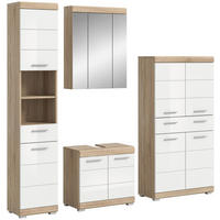 Badezimmer-Set Lambada Eiche Sonoma Nachbildung weiß Hochglanz B/H/T: ca. 186x191x34 cm Lambada - Eiche/weiß (186,00/191,00/34,00cm) - xonox.home