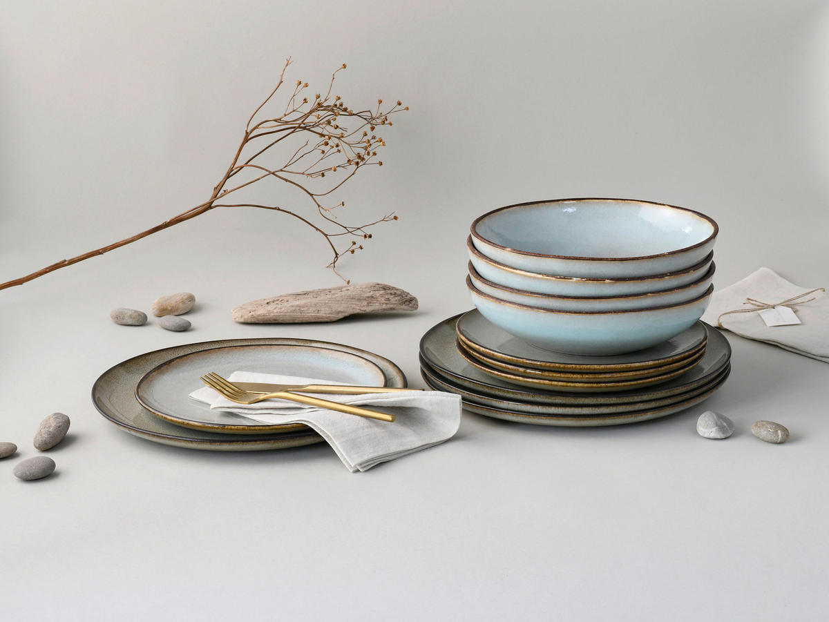 CreaTable Tafelservice Stone Grey grau Steinzeug 12 tlg. Stone Grey - grau - CreaTable