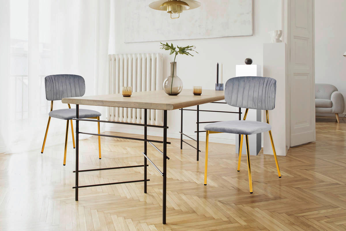 Stuhl Kian 100 2er-Set grau Microfaser B/H/T: ca. 47x80x51 cm Kian 100 2er-Set - gold/grau (47,00/80,00/51,00cm) - 360 Living