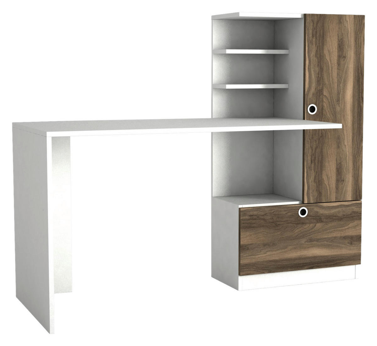 Schreibtisch Merinos weiß walnuss Nachbildung B/H/T: ca. 150x120x62 cm Merinos - weiß/walnuss (150,00/120,00/62,00cm) - moebel17