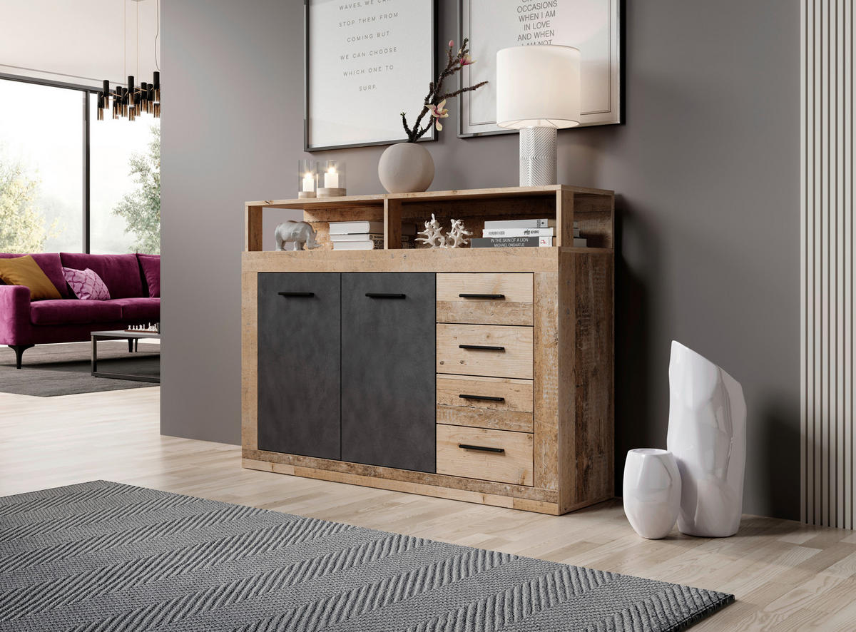 Kommode LUNA MIDI Eiche Old Wood Nachbildung Eiche Matera Nachbildung B/H/T: ca. 119,5x96,8x32 cm LUNA MIDI - Eiche (119,50/96,80/32,00cm) - WIPMEB
