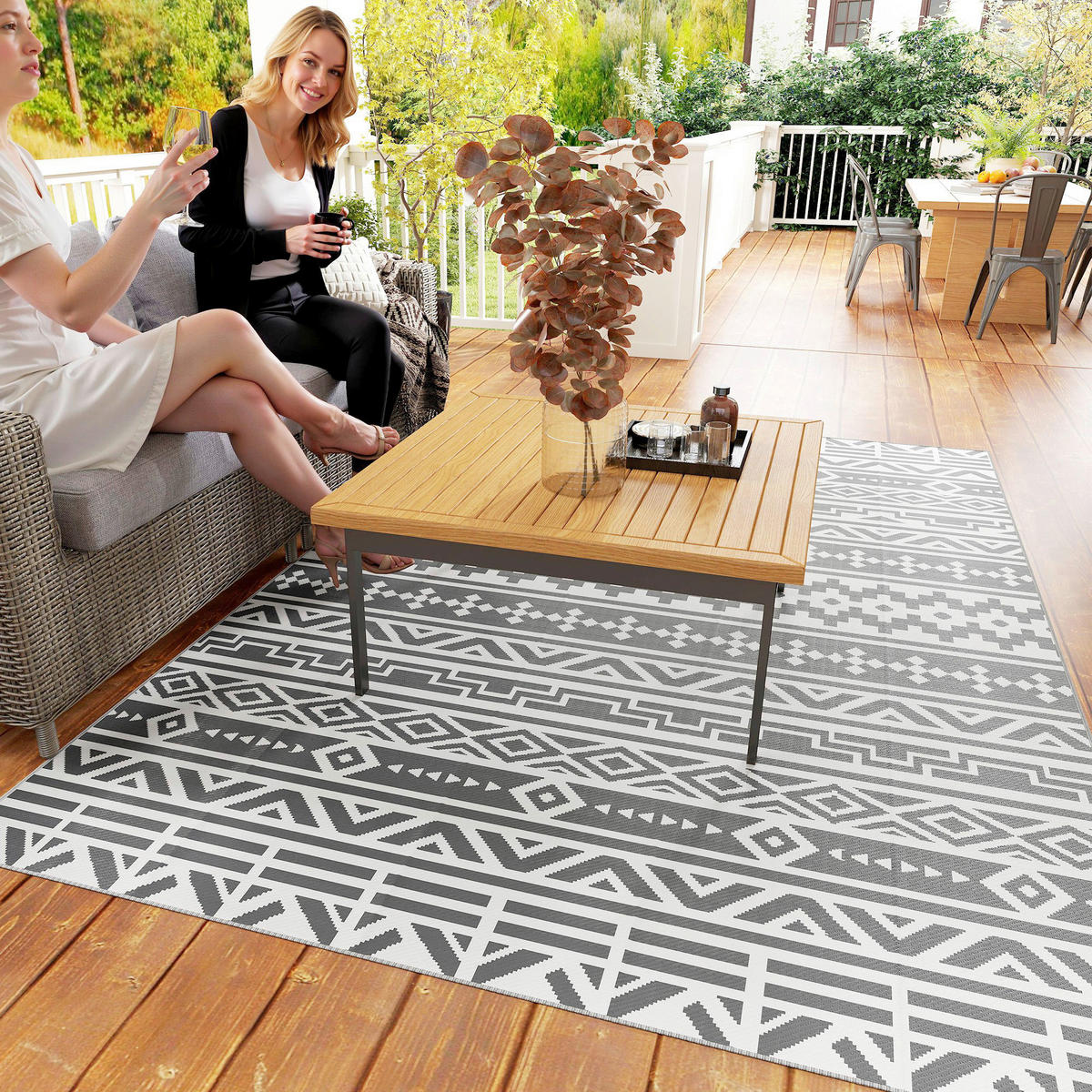 Outsunny Outdoor-Teppich weiß B/H/L: ca. 274x1x182 cm Outdoorteppich - weiß/dunkelgrau (182,00/274,00/1,00cm) - Outsunny