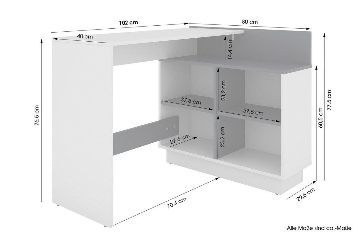Eckschreibtisch BERNI weiß Graphit B/H/T: ca. 102x77,5x80 cm BERNI - weiß/Graphit (102,00/77,50/80,00cm) - byLIVING