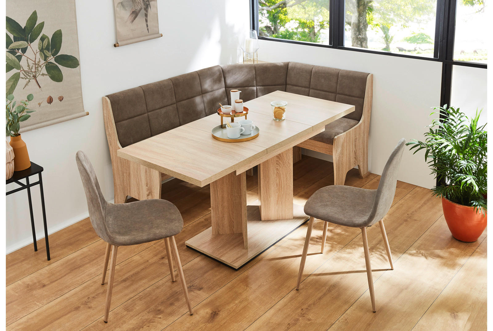 Eckbankgruppe  Eiche Sonoma Nachbildung graubraun Vintage B/H/T/L: ca. 126x84x58x166 cm Weser_4_Eckbankgruppe - Eiche/graubraun (166,00/126,00/84,00cm)