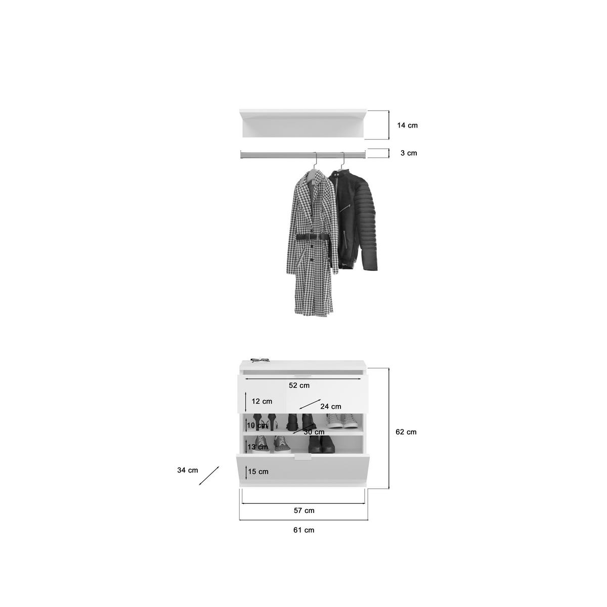 Garderobe PROJEKT Eiche Artisan Nachbildung weiß Hochglanz Spiegel B/H/T: ca. 183x193x34 cm PROJEKT - Eiche/weiß (183,00/193,00/34,00cm) - xonox.home