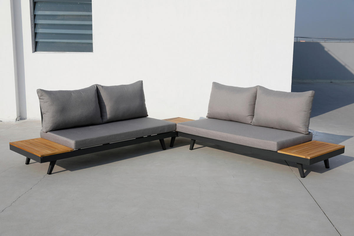 Acamp Loungeset Naxos anthrazit Polyester-Mischgewebe B/H/T: ca. 175x70x78 cm Naxos - anthrazit/teak (175,00/70,00/78,00cm) - Acamp