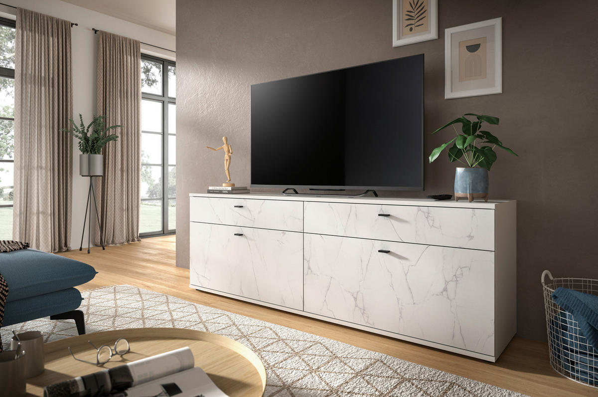 TV-Lowboard Stone weiß Marmoroptik B/H/T: ca. 180x62x41 cm Stone - weiß/Marmoroptik (180,00/62,00/41,00cm)