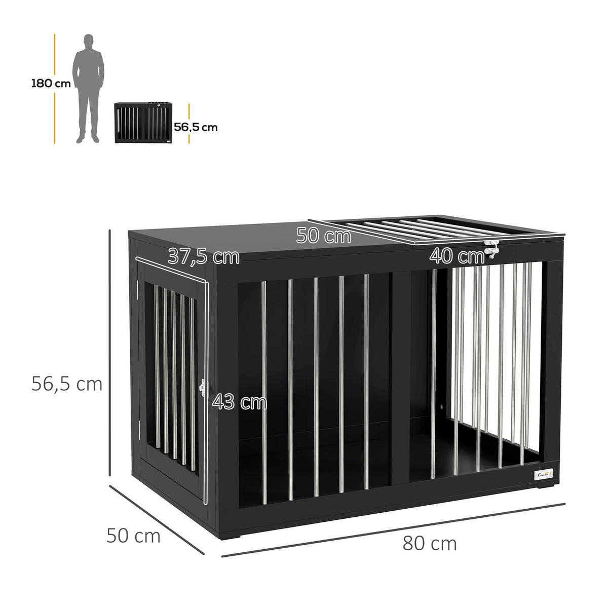 PawHut Hunde-Zubehör schwarz Polypropylen B/H/L: ca. 50x80x56,5 cm Hundekäfig - schwarz (56,50/50,00/80,00cm) - PawHut