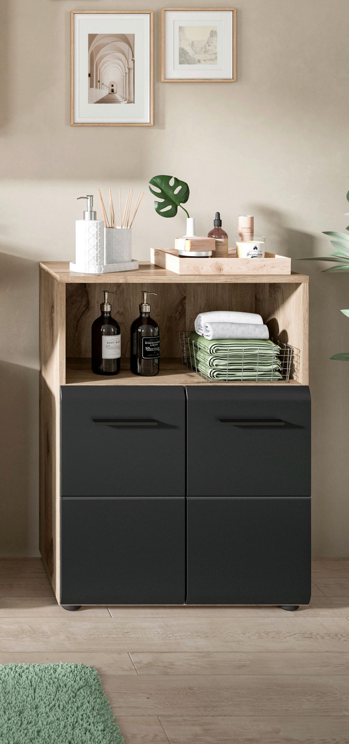 Schrank Ice Nox Oak Nachbildung schwarz matt B/H/T: ca. 60x80x30 cm Ice - schwarz (60,00/80,00/30,00cm) - xonox.home