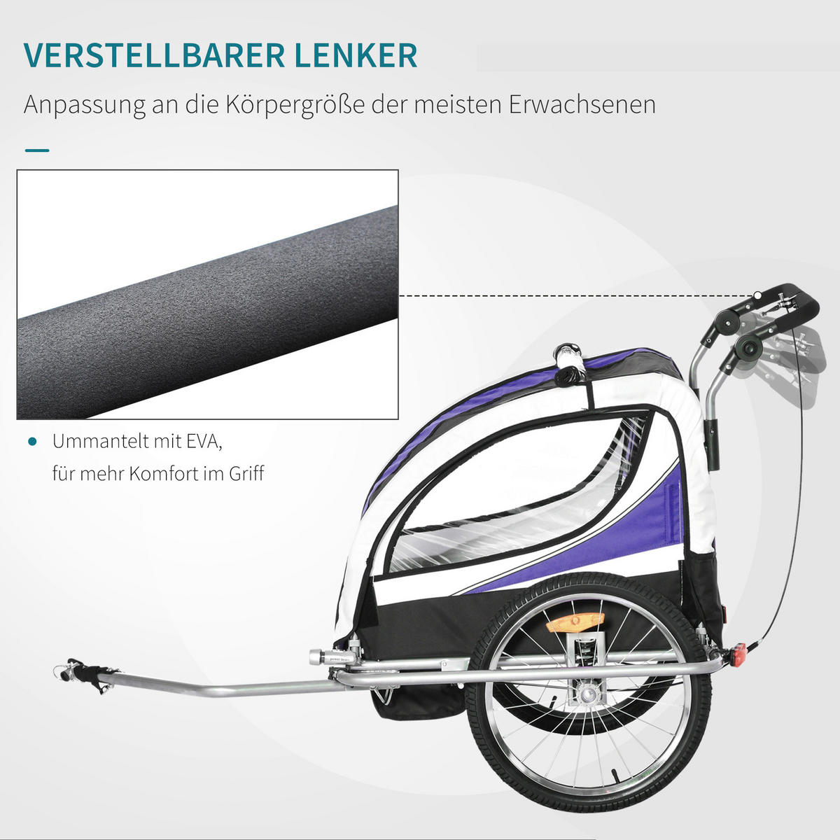 HOMCOM Fahrradanhänger lila lila B/H/L: ca. 88x155x108 cm Kinderanhänger - lila/schwarz (108,00/88,00/155,00cm) - HOMCOM