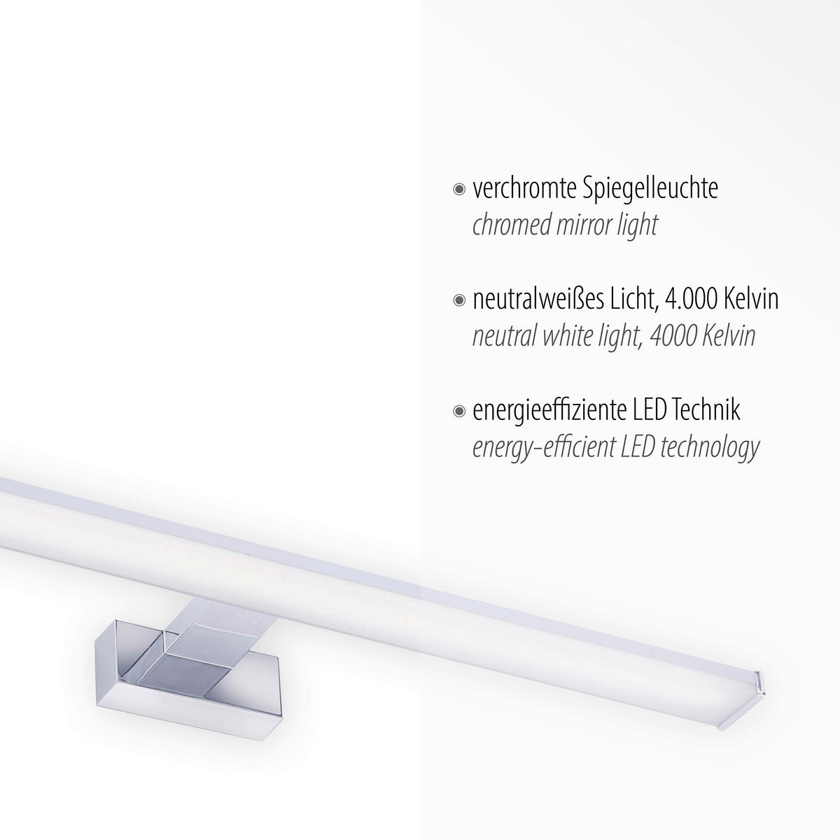 Just Light LED-Spiegelleuchte MATTIS 11133-17 weiß Chrom Kunststoff B/H/T: ca. 12,1x4,2x60 cm 1 Brennstellen MATTIS - weiß/Chrom (12,10/4,20/60,00cm) - Just Light