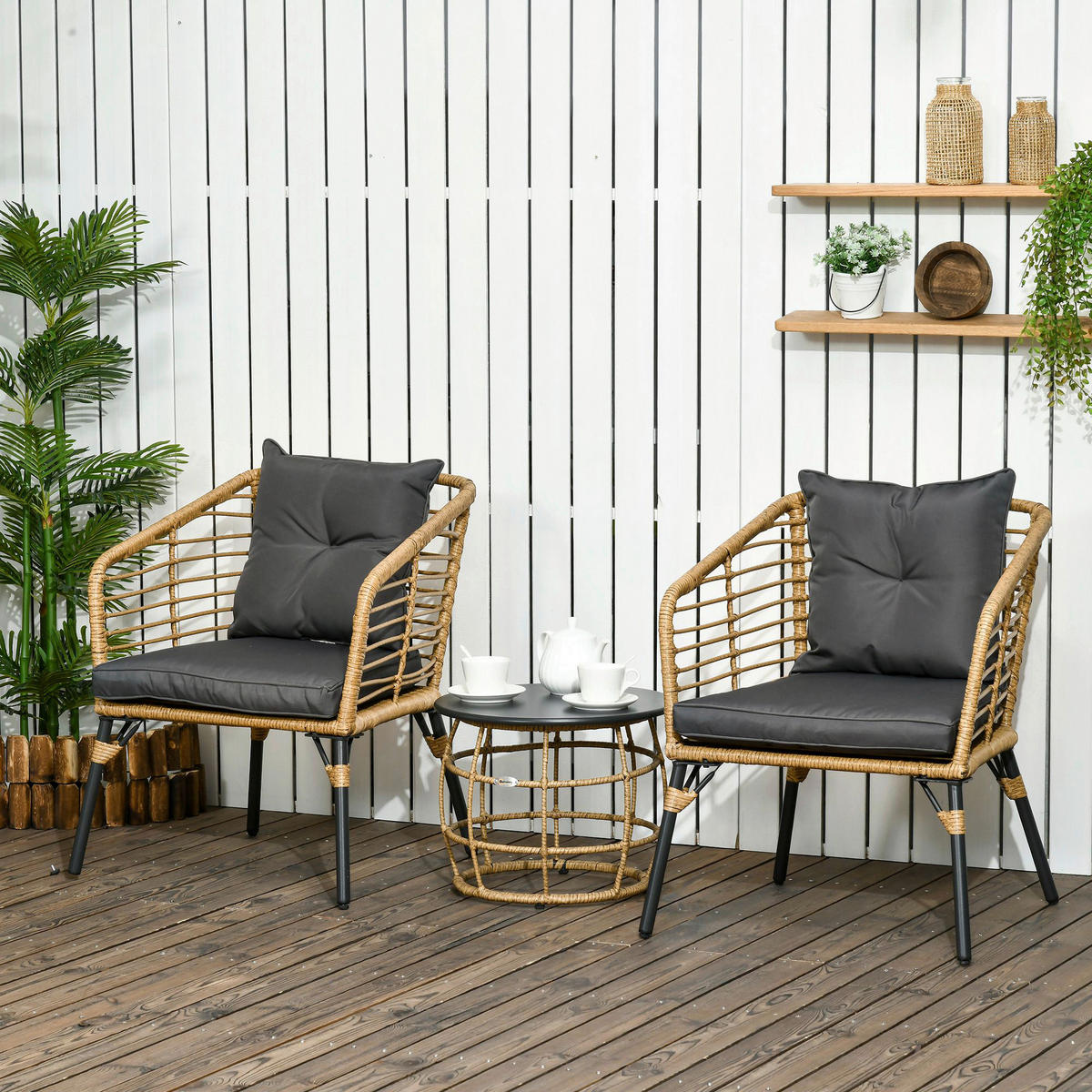 Outsunny Sitzgruppe dunkelgrau Edelstahl B/H/L: ca. 65x62x78 cm Rattan_Gartenmöbel-Set - sand/dunkelgrau (78,00/65,00/62,00cm) - Outsunny
