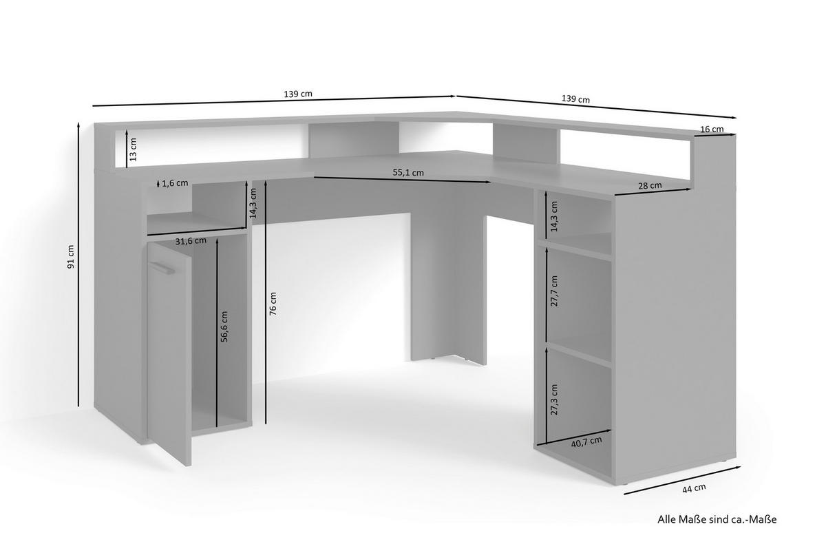 Eckschreibtisch FOX Eiche anthrazit B/H/T: ca. 139x90,8x139 cm FOX - Eiche/anthrazit (139,00/90,80/139,00cm) - byLIVING