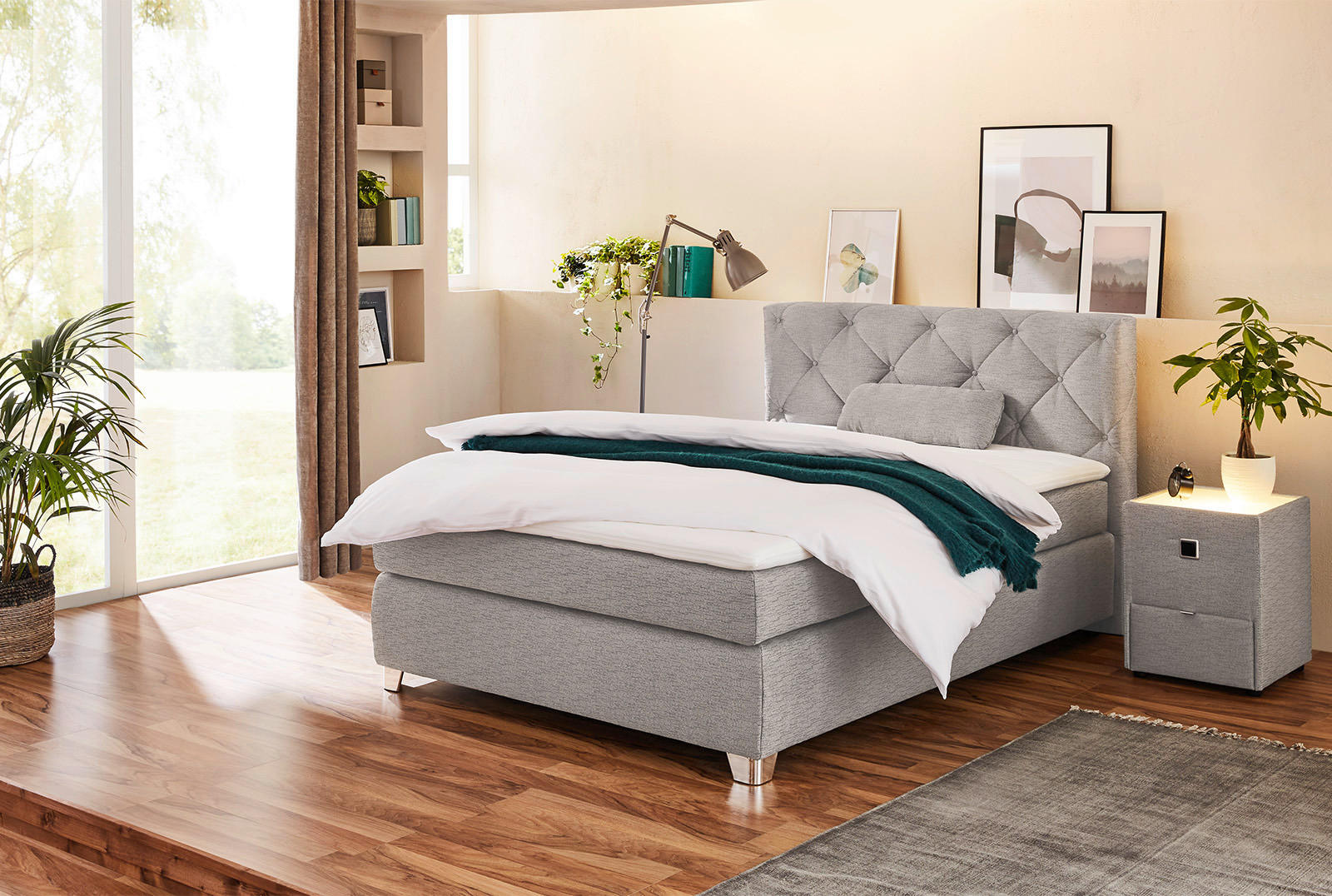 Boxspringbett beige Flachgewebe Liegefläche B/L: ca. 140x200 cm Finja_H3_Boxspringbett - beige/weiß (149,00/106,00/213,00cm)