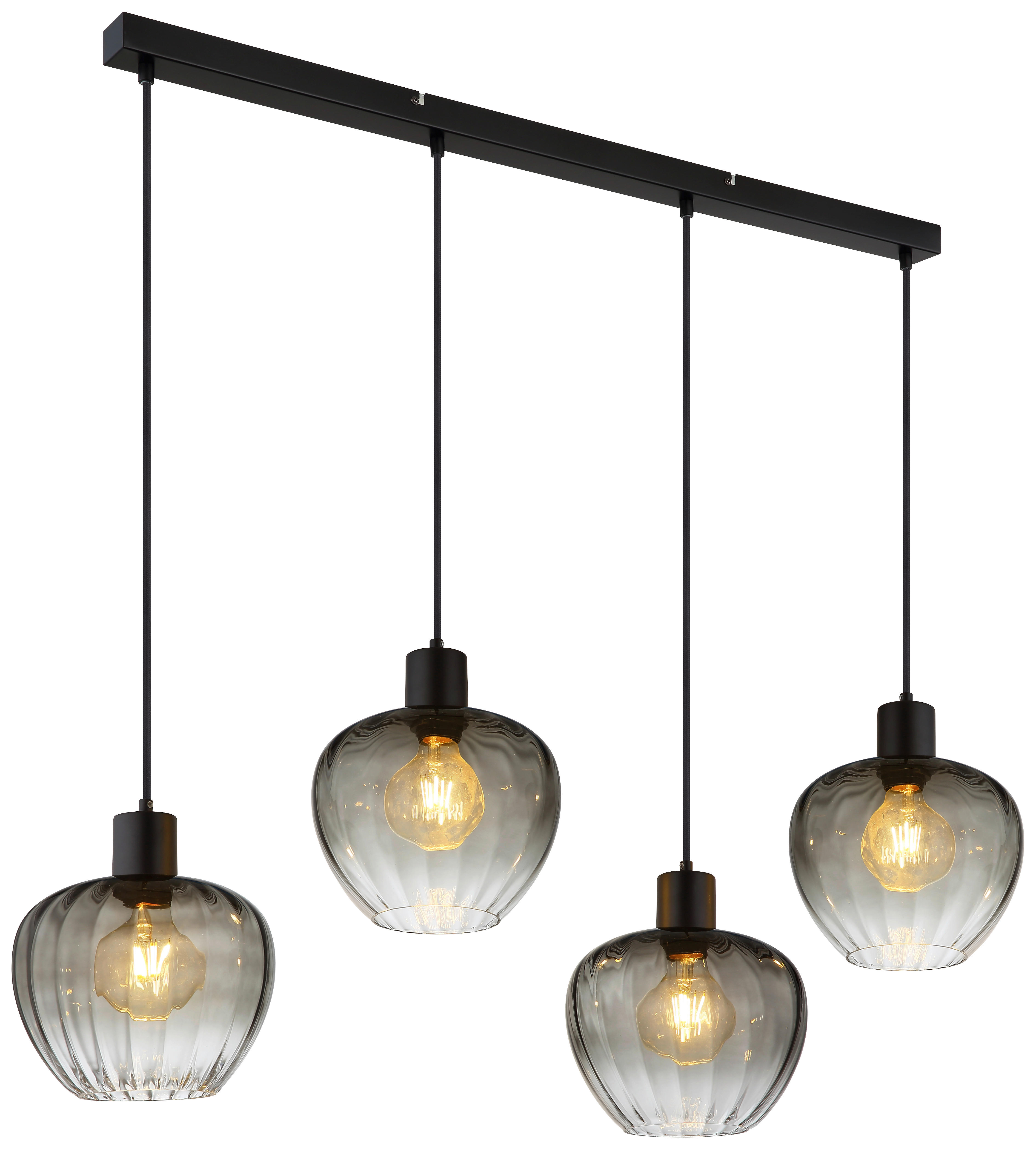GLOBO Pendelleuchte TOY 30140408 schwarz Rauch Glas Metall B/H/L: ca. 108x120x24 cm E27 4 Brennstellen TOY - schwarz/Rauch (24,00/108,00/120,00cm) - GLOBO
