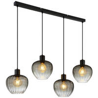 GLOBO Pendelleuchte TOY 30140408 schwarz Rauch Glas Metall B/H/L: ca. 108x120x24 cm E27 4 Brennstellen TOY - schwarz/Rauch (24,00/108,00/120,00cm) - GLOBO