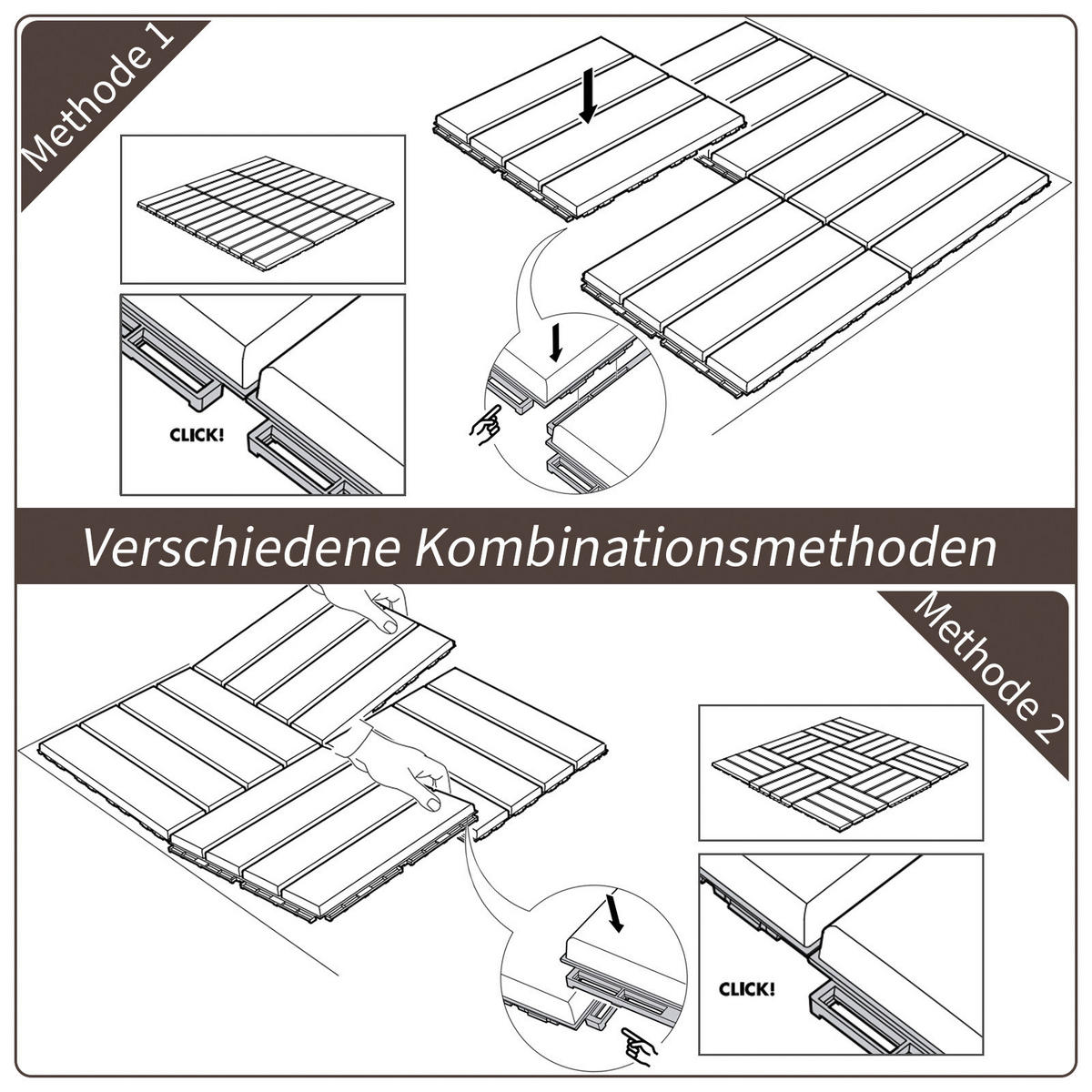 Outsunny Terrassenfliese braun B/L: ca. 30x30 cm Terrassenfliese - braun (30,00/30,00/2,00cm) - Outsunny
